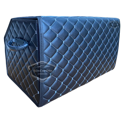 Organizador de maletero de cuero, bolsa organizadora de cuero para coche, accesorios de almacenamiento para el interior del coche, accesorios para automóvil, material blanco cosido, acolchado
