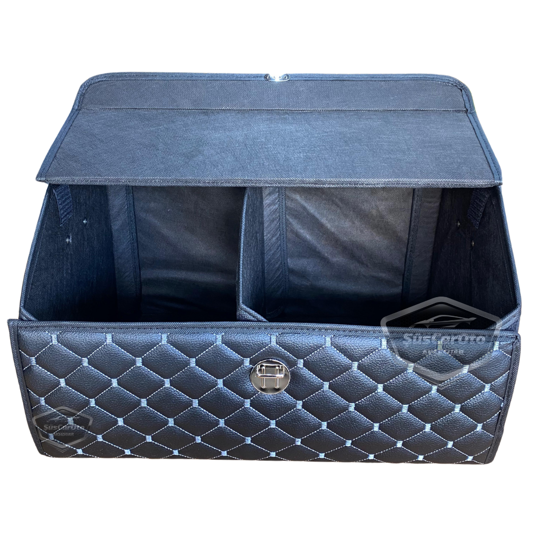 Organizador de maletero de cuero, bolsa organizadora de cuero para coche, accesorios de almacenamiento para el interior del coche, accesorios para automóvil, material blanco cosido, acolchado