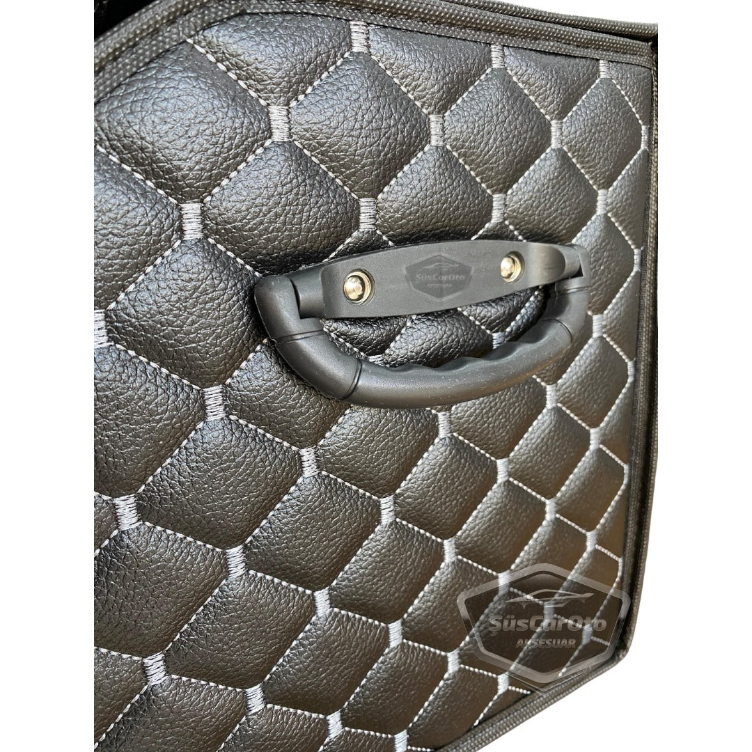 Organizador de maletero de cuero, bolsa organizadora de cuero para coche, accesorios de almacenamiento para el interior del coche, accesorios para automóvil, material blanco cosido, acolchado