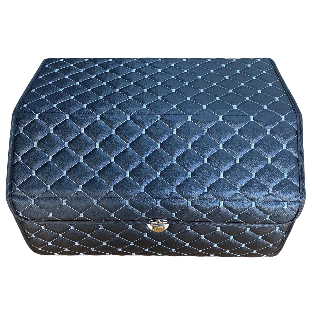 Organizador de maletero de cuero, bolsa organizadora de cuero para coche, accesorios de almacenamiento para el interior del coche, accesorios para automóvil, material blanco cosido, acolchado