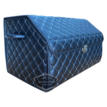Organizador de maletero de cuero, bolsa organizadora de cuero para coche, accesorios de almacenamiento para el interior del coche, accesorios para automóvil, material blanco cosido, acolchado