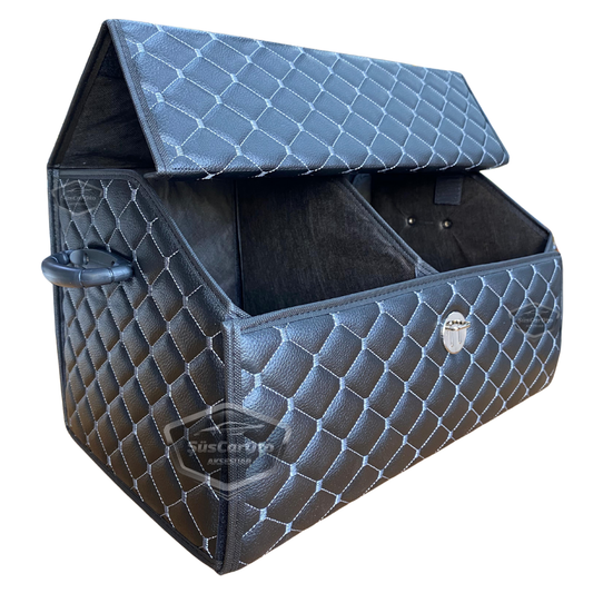 Organizador de maletero de cuero, bolsa organizadora de cuero para coche, accesorios de almacenamiento para el interior del coche, accesorios para automóvil, material blanco cosido, acolchado