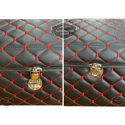 Organizador de maletero de cuero, bolsa organizadora de cuero para coche, accesorios de almacenamiento interior de coche, accesorios de automóvil, material acolchado con costuras rojas