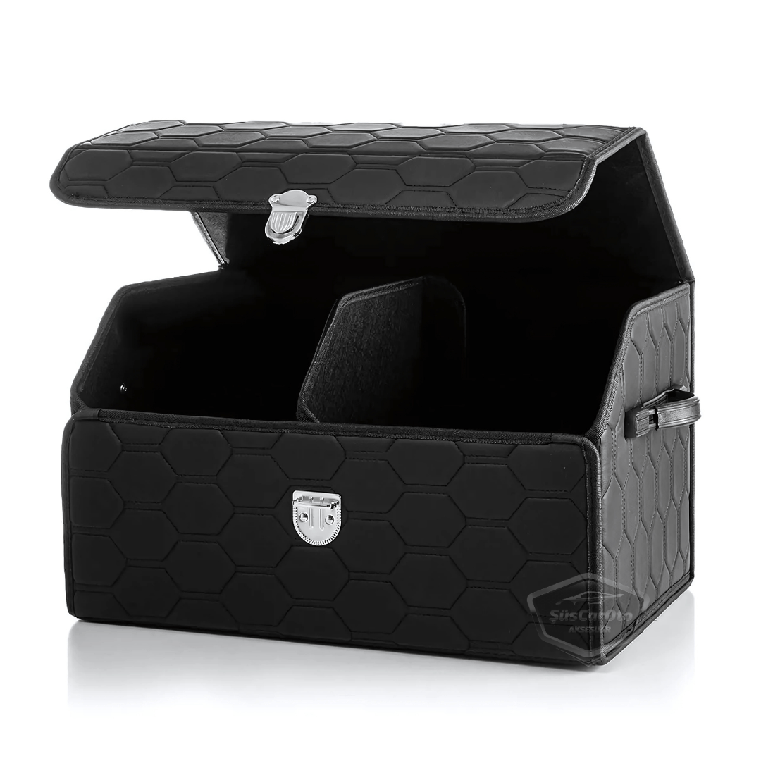 Organizador de maletero de coche, bolsa de cuero, organizador de coche, accesorios de interior para coche, material para accesorios de coche, acolchado con costuras negras