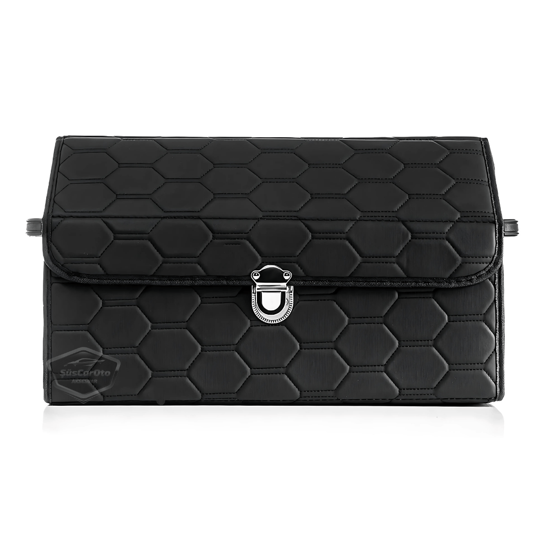 Organizador de maletero de coche, bolsa de cuero, organizador de coche, accesorios de interior para coche, material para accesorios de coche, acolchado con costuras negras