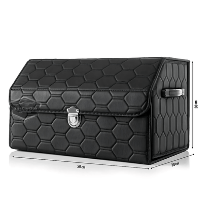 Organizador de maletero de coche, bolsa de cuero, organizador de coche, accesorios de interior para coche, material para accesorios de coche, acolchado con costuras negras