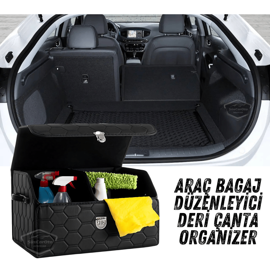 Organizador de maletero de coche, bolsa de cuero, organizador de coche, accesorios de interior para coche, material para accesorios de coche, acolchado con costuras negras