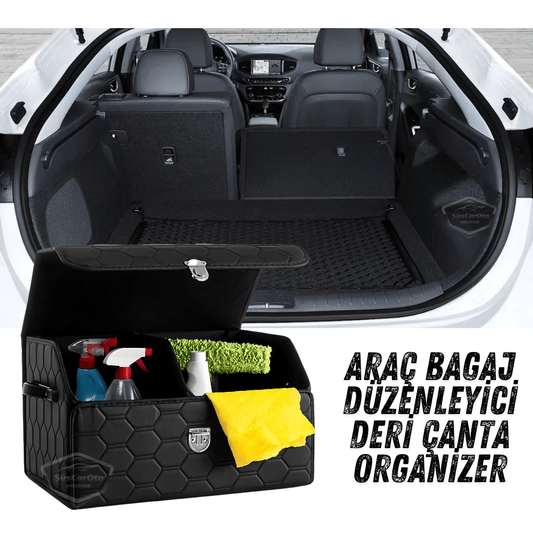 Organizador de maletero de coche, bolsa de cuero, organizador de coche, accesorios de interior para coche, material para accesorios de coche, acolchado con costuras negras
