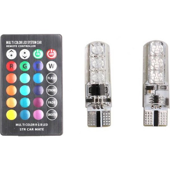 Luz estroboscópica RGB de 16 LED para coche, bombilla con mando a distancia, luz de estacionamiento estroboscópica