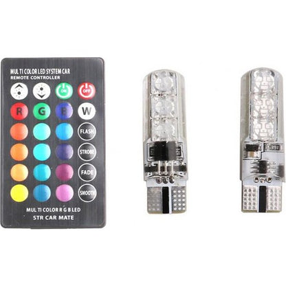 Luz estroboscópica RGB de 16 LED para coche, bombilla con mando a distancia, luz de estacionamiento estroboscópica