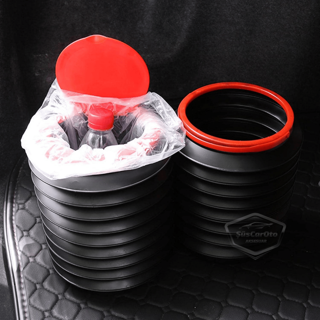 Bote de Basura Plegable Tipo Acordeón para Coche con Tapa, Cenicero Portátil, Papelera para Coche, Organizador Automotriz, Mini Caja de Almacenamiento Funcional, Negro
