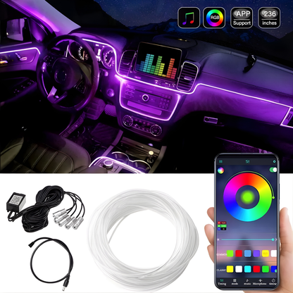 Lámpara de neón LED RGB ambiental con control por aplicación para coche, 5 piezas y 6 metros