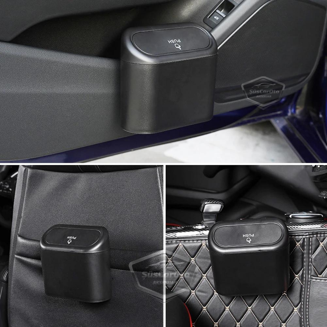 Bote de basura para coche con tapa, cenicero portátil, cubo de basura para coche, organizador de coche, caja de almacenamiento funcional mini, organizador negro