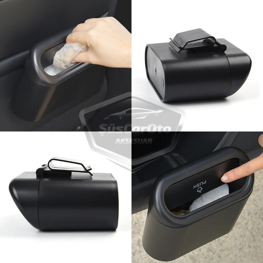 Bote de basura para coche con tapa, cenicero portátil, cubo de basura para coche, organizador de coche, caja de almacenamiento funcional mini, organizador negro