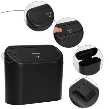 Bote de basura para coche con tapa, cenicero portátil, cubo de basura para coche, organizador de coche, caja de almacenamiento funcional mini, organizador negro