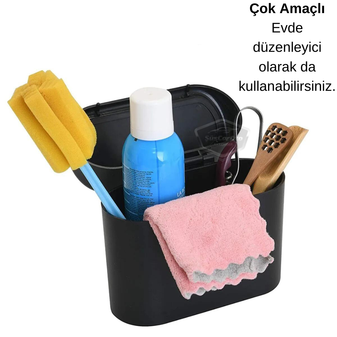 Bote de basura para coche con tapa, cenicero portátil, cubo de basura para coche, organizador de coche, caja de almacenamiento funcional mini, organizador negro