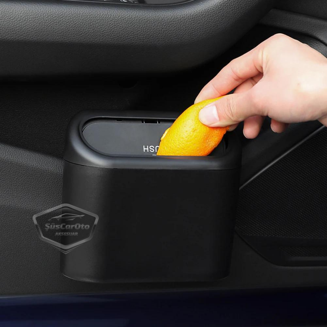 Bote de basura para coche con tapa, cenicero portátil, cubo de basura para coche, organizador de coche, caja de almacenamiento funcional mini, organizador negro