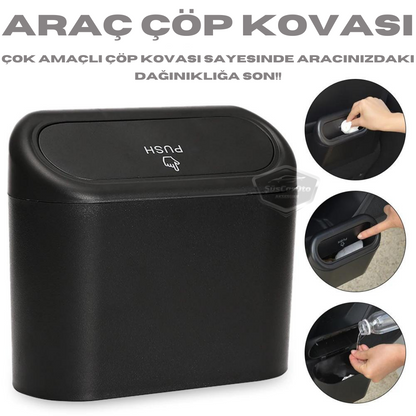 Bote de basura para coche con tapa, cenicero portátil, cubo de basura para coche, organizador de coche, caja de almacenamiento funcional mini, organizador negro