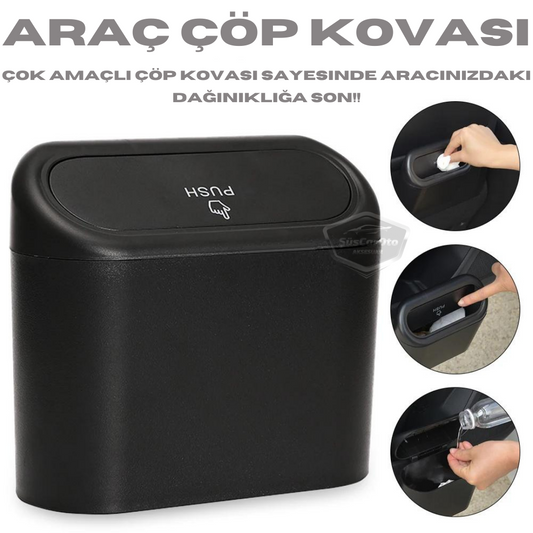 Bote de basura para coche con tapa, cenicero portátil, cubo de basura para coche, organizador de coche, caja de almacenamiento funcional mini, organizador negro