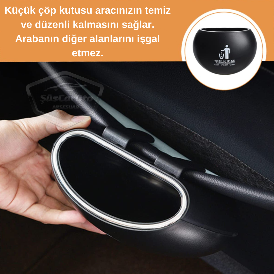 Cenicero portátil para coche, cubo de basura para coche, organizador de coche, mini caja de almacenamiento funcional, redondo, negro ONK125