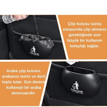 Cenicero portátil para coche, cubo de basura para coche, organizador de coche, mini caja de almacenamiento funcional, redondo, negro ONK125