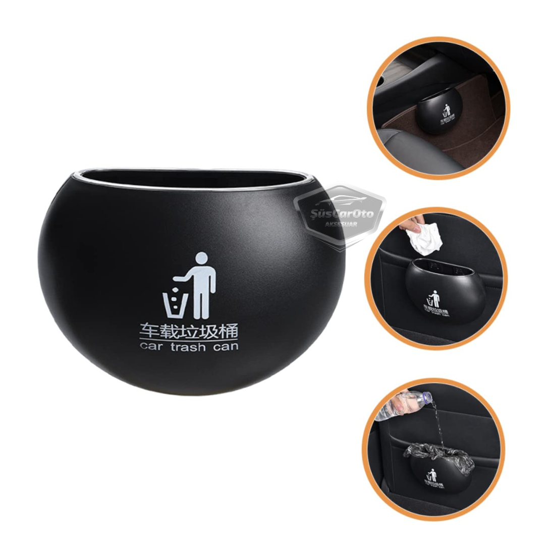 Cenicero portátil para coche, cubo de basura para coche, organizador de coche, mini caja de almacenamiento funcional, redondo, negro ONK125