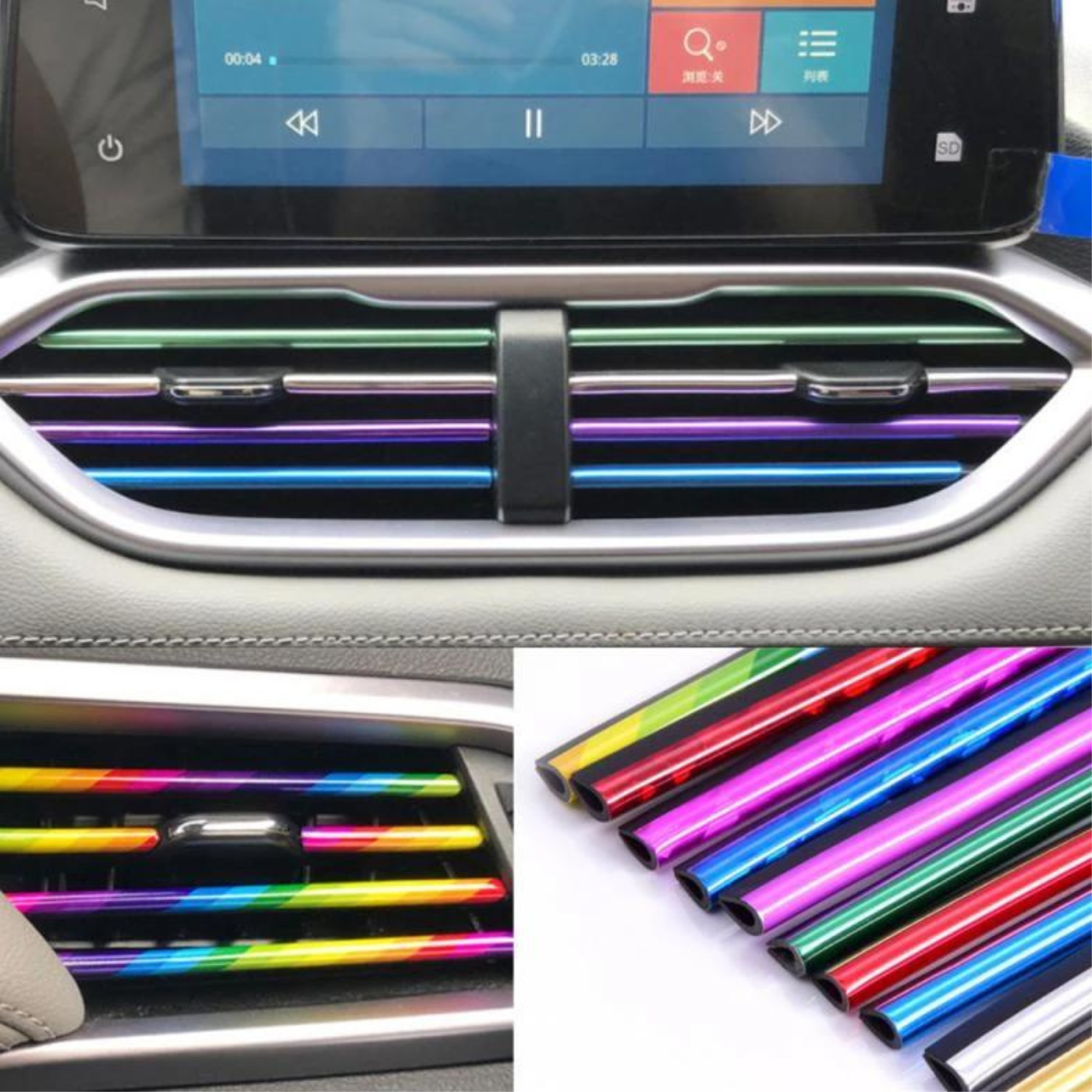 Moldura decorativa de fibra de carbono para rejilla de ventilación de aire acondicionado interior de coche