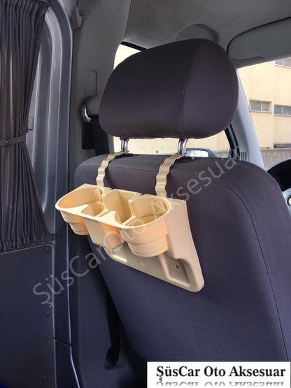 Portavasos y reposacabezas para coche, beige