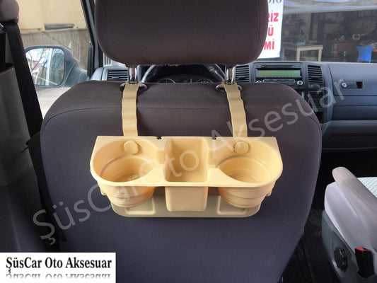 Portavasos y reposacabezas para coche, beige