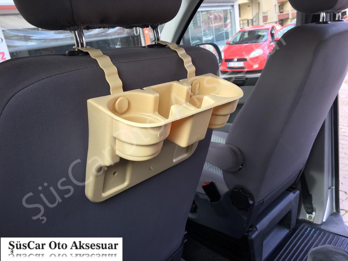 Portavasos y reposacabezas para coche, beige
