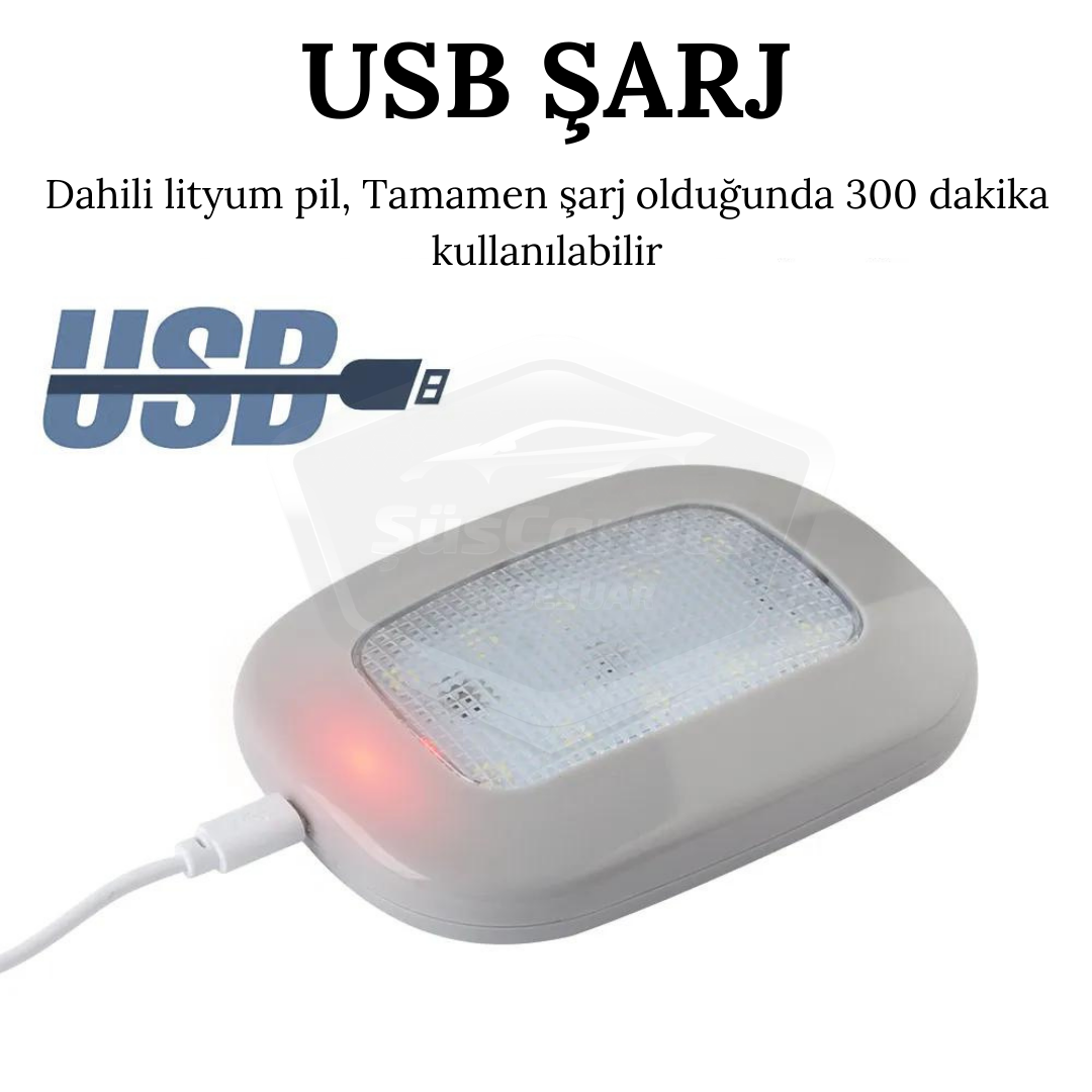 Luz de techo interior para coche, gris, magnética, para maletero, con imán, recargable por USB, luz interior para coche, LED blanco