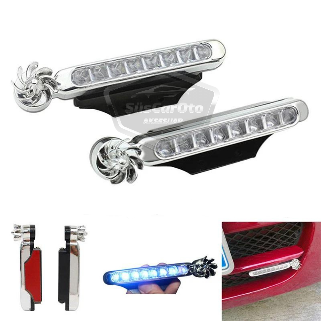 ONG76 - Luz diurna para coche de 8 ledes, inalámbrica, energía eólica, sin electricidad, impermeable, azul