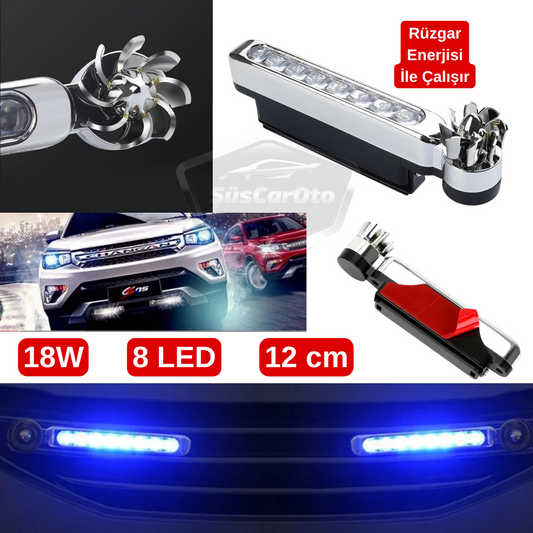 ONG76 - Luz diurna para coche de 8 ledes, inalámbrica, energía eólica, sin electricidad, impermeable, azul