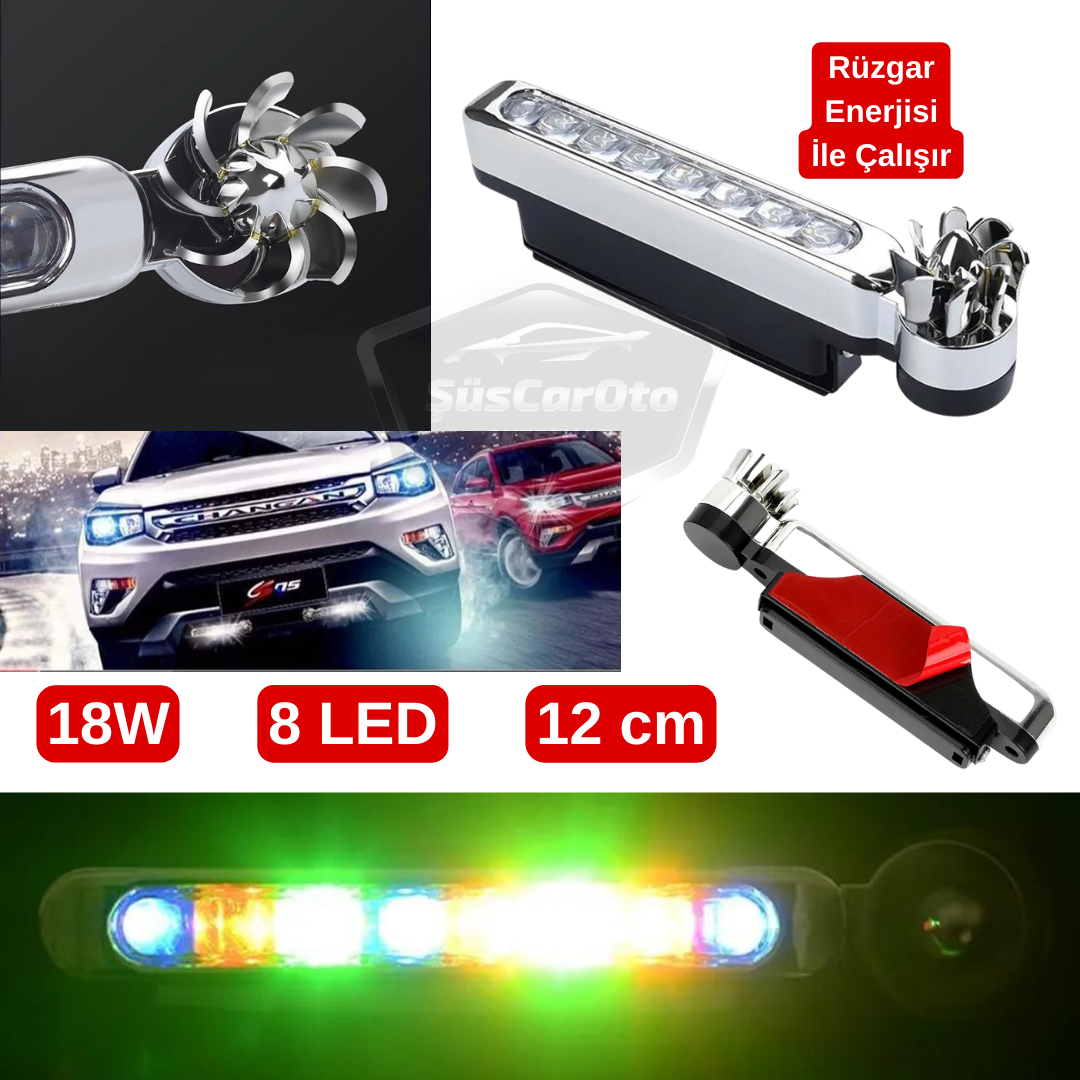Luz diurna LED inalámbrica de energía eólica para coche, 8 LED, con volantes, sin electricidad, impermeable, RGB de colores ONG77