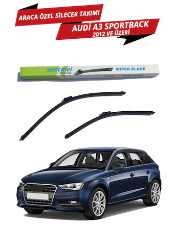 Par de escobillas limpiaparabrisas delanteras Sentinel tipo banana específicas para Audi A3 2012 en adelante, derecha e izquierda.