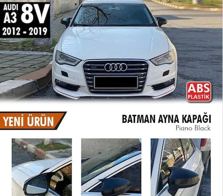 Audi A3 8V 2012-2019 Cubiertas de Espejo Retrovisor de Murciélago Batman Plástico ABS Negro Piano