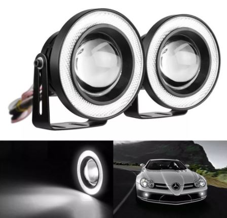 Faro Antiniebla Angel de Lente Universal Metálico Resistente al Agua 89mm con Ojos de Ángel Blancos