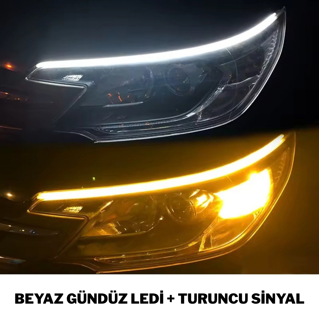 Kayar Sinyalli Far Üstü LED Gündüz Farı - Su Geçirmez Esnek Şerit LED Takımı 2 Adet / Sağ-Sol Takım