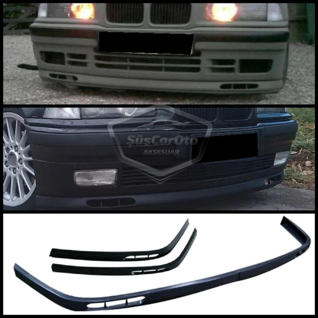 Labio universal Laguna compatible con BMW Serie 3 E36 1990-2000, labio delantero flexible de 2 piezas, extensión de parachoques delantero, faldón deflector de guardabarros