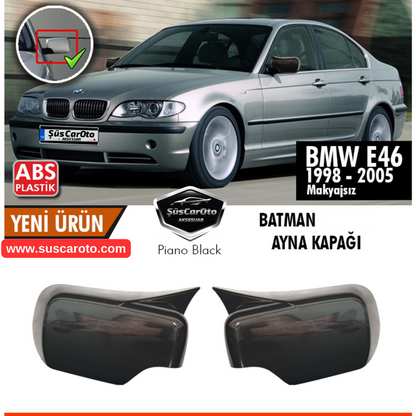 Cubierta de espejo retrovisor tipo Batman, compatible con BMW E46 Serie 3, carrocería sin reestyling, años 1998-2005, fabricada en plástico ABS negro piano.