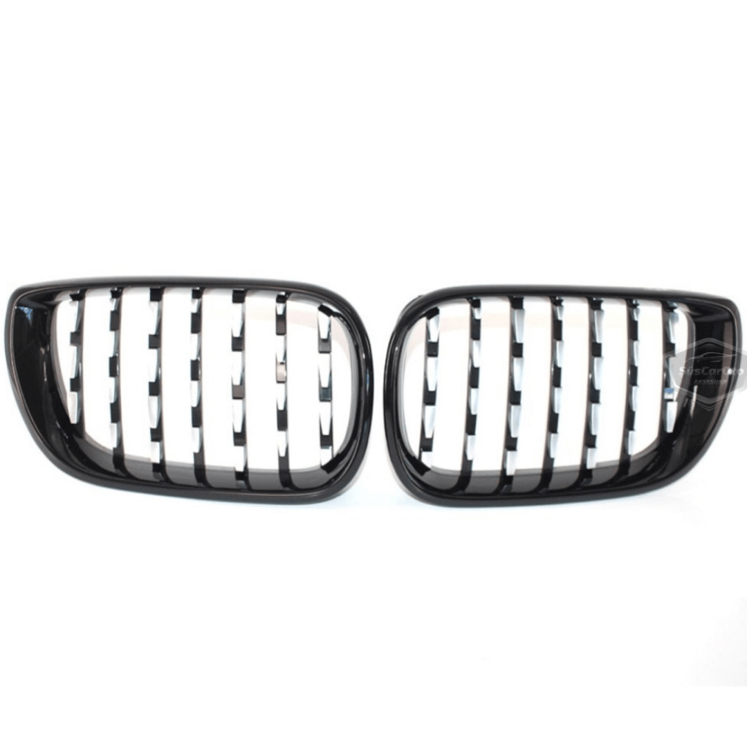 Parilla frontal de riñón cromada tipo diamante para BMW Serie 3 E46 LCI 2002-2005, importada, color negro piano, 1.ª clase, juego derecho e izquierdo.