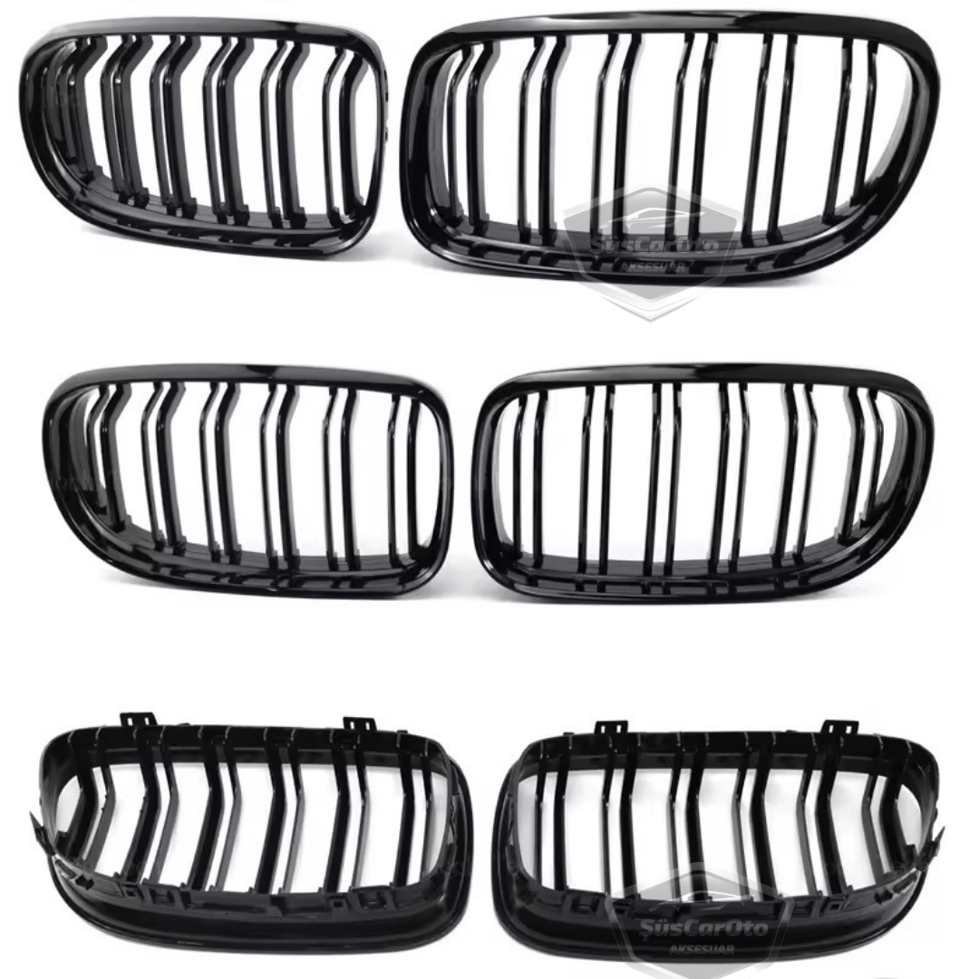 BMW Serie 3 E90 LCI 2008-2011 Compatible Rejilla Delantera Aspecto M3 Doble Línea Importado Negro Piano 1ª Clase Juego Derecho Izquierdo