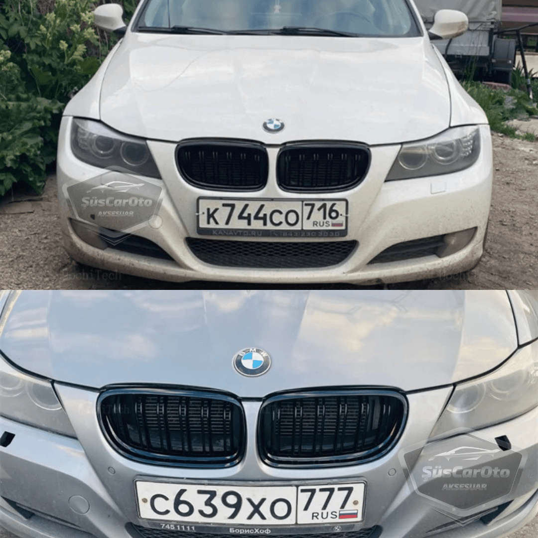 BMW Serie 3 E90 LCI 2008-2011 Compatible Rejilla Delantera Aspecto M3 Doble Línea Importado Negro Piano 1ª Clase Juego Derecho Izquierdo