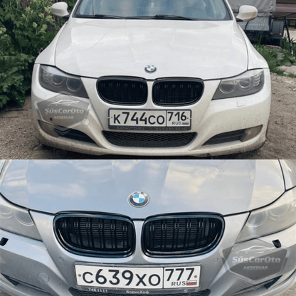 BMW Serie 3 E90 LCI 2008-2011 Compatible Rejilla Delantera Aspecto M3 Doble Línea Importado Negro Piano 1ª Clase Juego Derecho Izquierdo