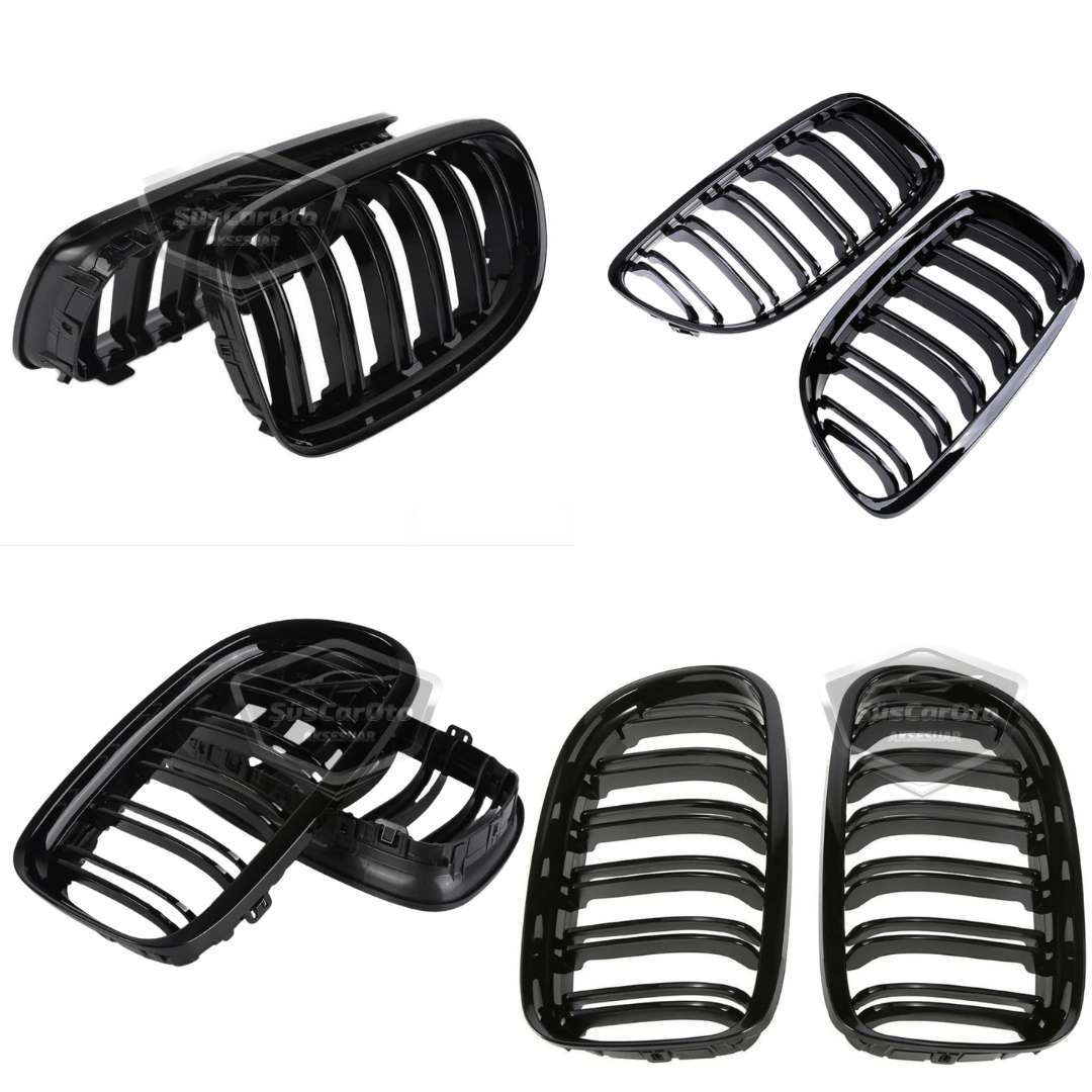 BMW Serie 3 E90 LCI 2008-2011 Compatible Rejilla Delantera Aspecto M3 Doble Línea Importado Negro Piano 1ª Clase Juego Derecho Izquierdo