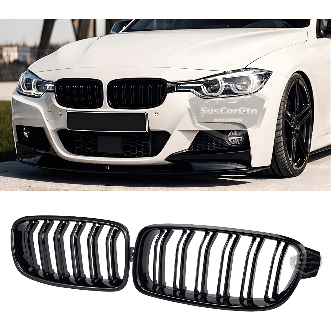 Bmw Serie 3 F30 2012-2018 Compatible Parrilla Frontal Riñón Aspecto M3 Doble Línea Importado Piano Negro 1ra Calidad Set Derecho Izquierdo