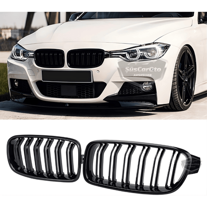 Bmw Serie 3 F30 2012-2018 Compatible Parrilla Frontal Riñón Aspecto M3 Doble Línea Importado Piano Negro 1ra Calidad Set Derecho Izquierdo