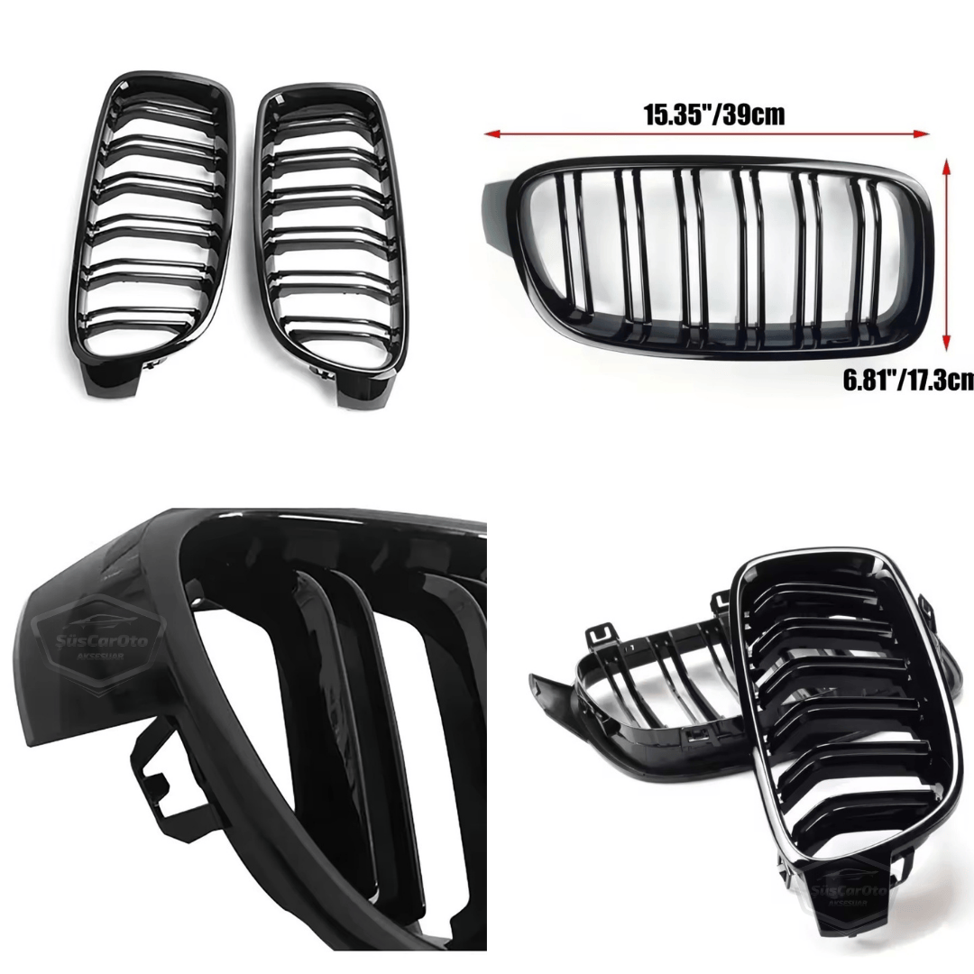 Bmw Serie 3 F30 2012-2018 Compatible Parrilla Frontal Riñón Aspecto M3 Doble Línea Importado Piano Negro 1ra Calidad Set Derecho Izquierdo
