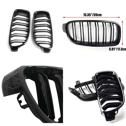 Bmw Serie 3 F30 2012-2018 Compatible Parrilla Frontal Riñón Aspecto M3 Doble Línea Importado Piano Negro 1ra Calidad Set Derecho Izquierdo