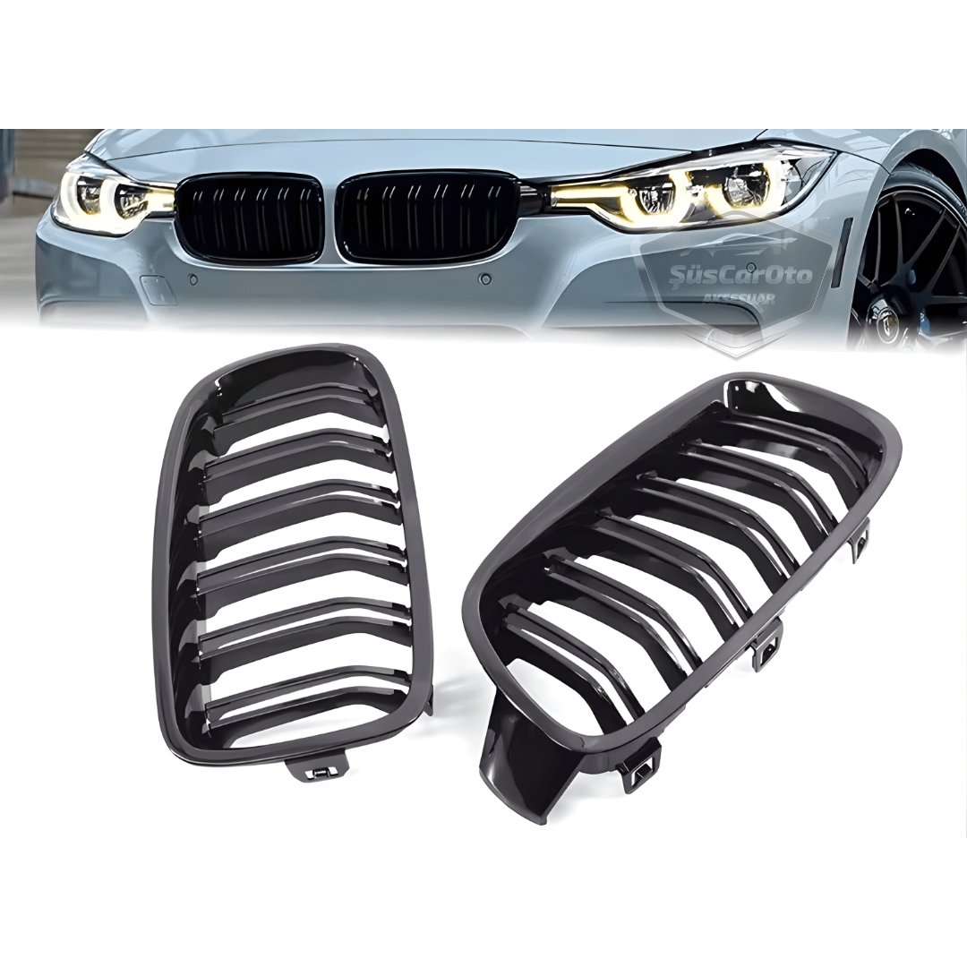 Bmw Serie 3 F30 2012-2018 Compatible Parrilla Frontal Riñón Aspecto M3 Doble Línea Importado Piano Negro 1ra Calidad Set Derecho Izquierdo